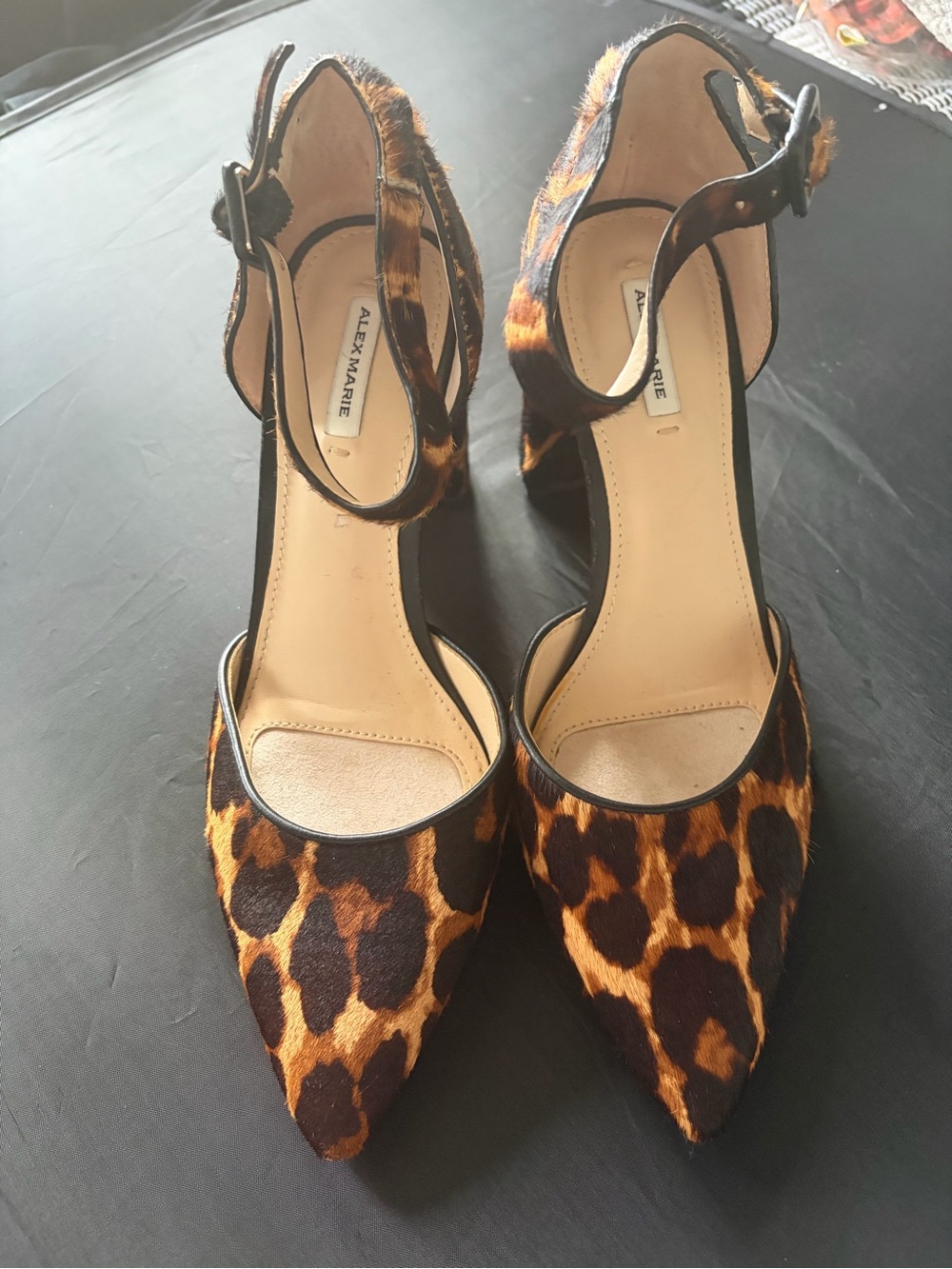 Alex Marie Leopard Print Genuine Calf Hair D'Orsay Pointed Toe Heels 7.5